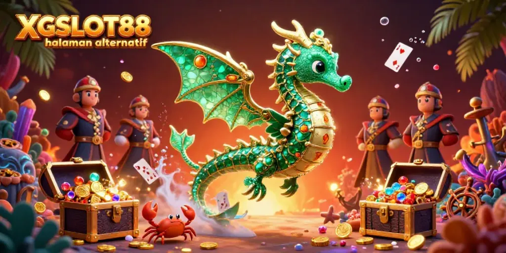 Permainan slot yang menarik ditampilkan dalam XGSLOT88 halaman alternatif dengan naga laut dan harta karun