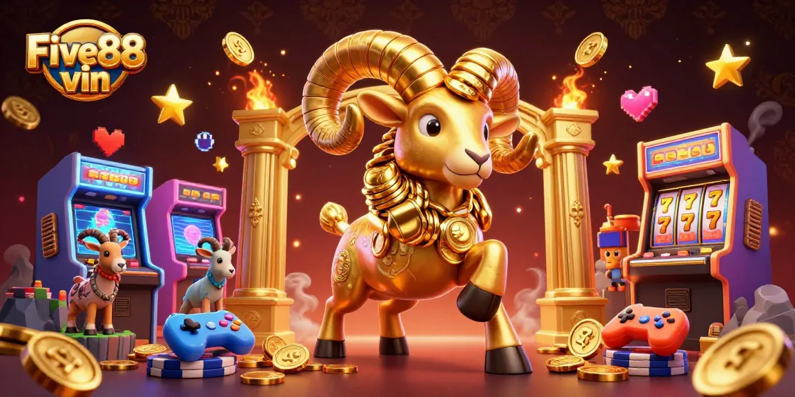 Engage with Five88 vin in this dynamic, colorful 3D casino scene rich with gaming elements.