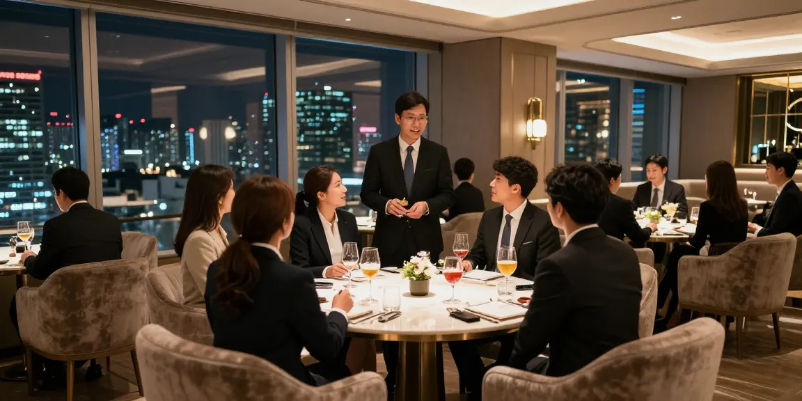 강남구구단에서 고급스러운 분위기의 비즈니스 모임을 즐기는 모습