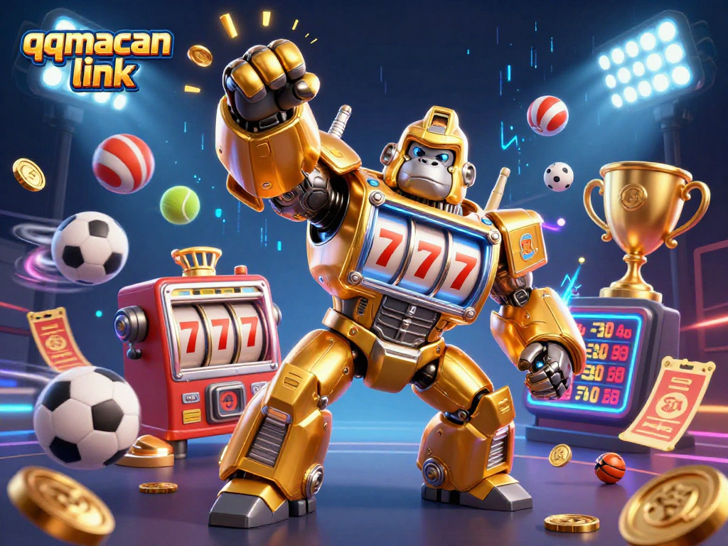 Experience thrilling gameplay with qqmacan link as vibrant characters and sports elements intertwine in a dynamic casino scene.