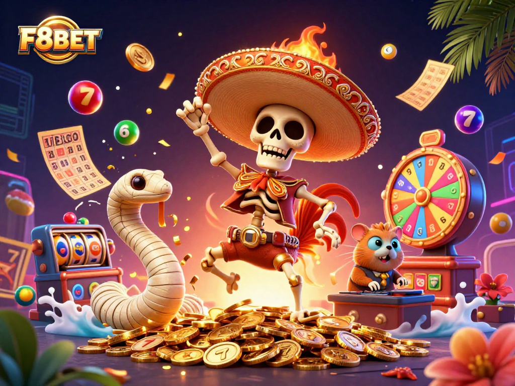 Experience thrilling games with F8BET's vibrant and engaging casino scene featuring dynamic characters.