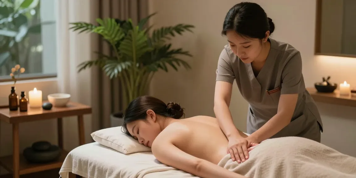마사지 치료 중인 환자와 집중하는 치료사