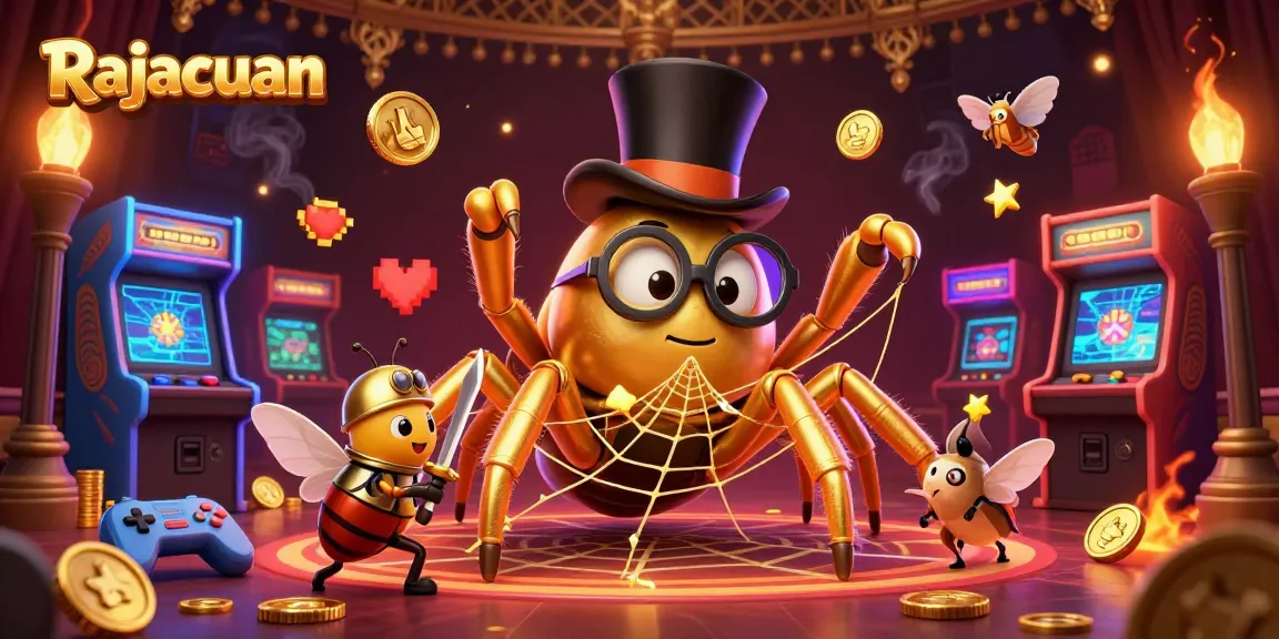 Rajacuan menciptakan suasana kasino dengan karakter unik dalam ilustrasi 3D.