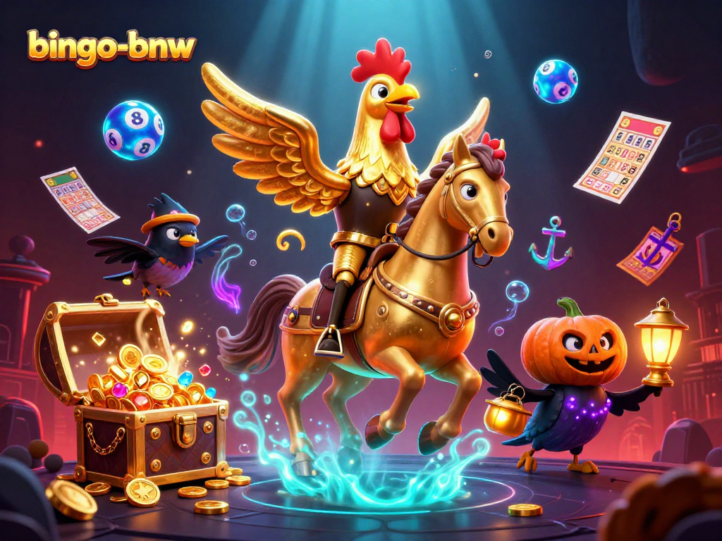 Experience thrilling wins at bingo-bnw with golden rooster and glowing gambling elements.