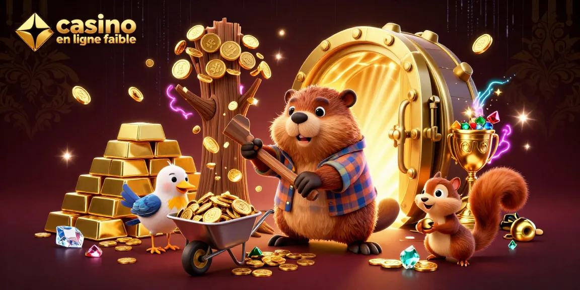 Plongée dans l'univers du casino en ligne fiable, un castor coupe un arbre d'où tombent des pièces d'or.
