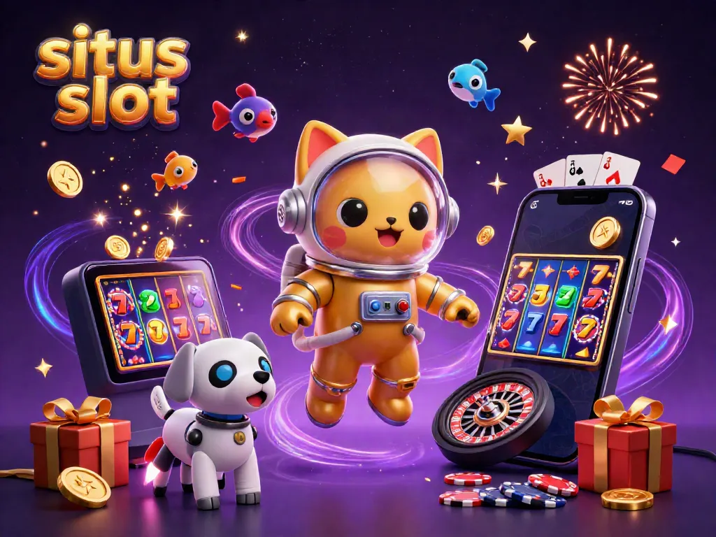 Jelajahi situs slot dengan karakter kucing astronot dan anjing robot dalam momen kemenangan permainan