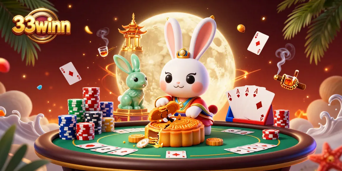 Experience thrilling gaming action at 33winn with festive moon rabbits and poker fun.
