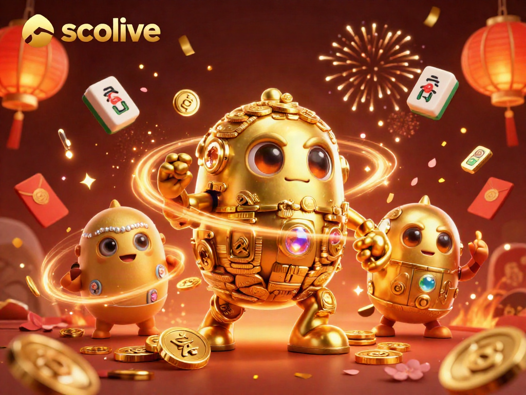Socolive illustrates a vibrant casino scene with a golden golem and festive elements celebrating wins in gambling.