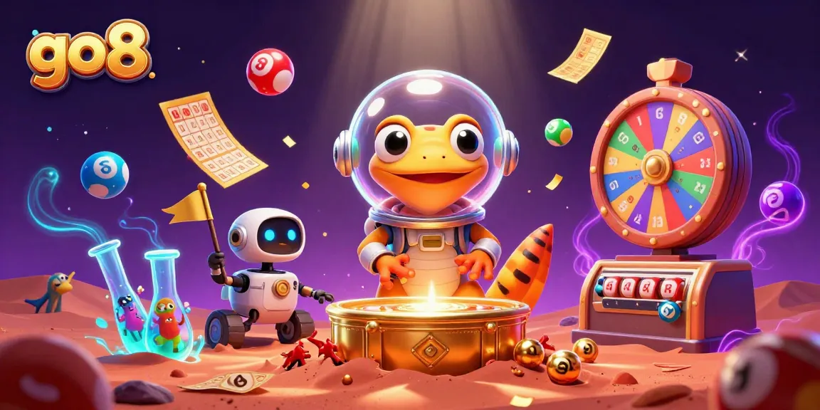 Experience the excitement at go8 with a Martian gecko discovering a hidden casino among colorful games.