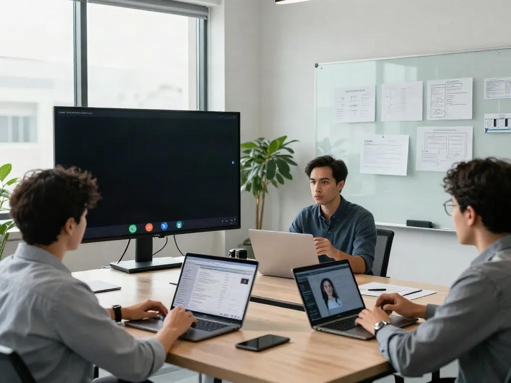 Deepfake protected Conferencing with diverse team in a secure virtual meeting.