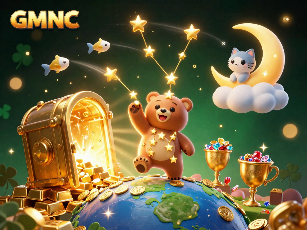 Experience GMNC's winning moments with a lively casino scene bursting with treasures and magic.
