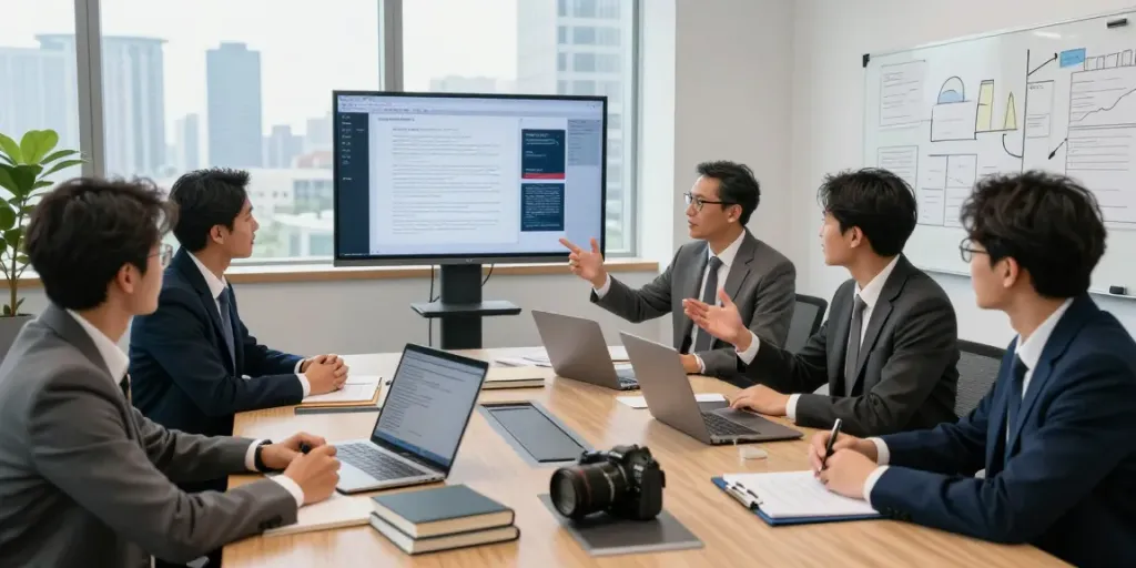 Lead Roedl professionals collaborating in a dynamic legal consultation setting, showcasing teamwork and strategic discussions.