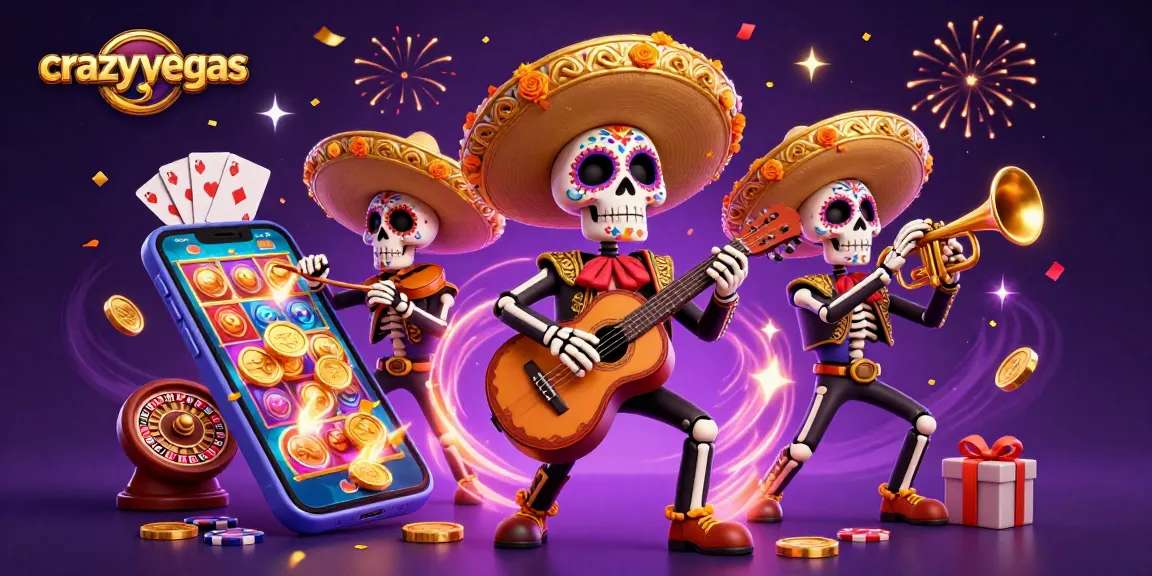 Catch the excitement at crazyvegas with our vibrant 3D mariachi band amidst colorful casino elements.