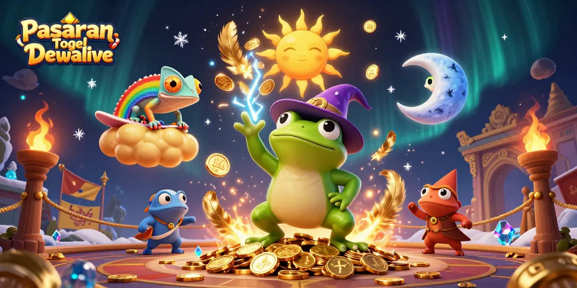 Betting with Pasaran Togel Dewalive, featuring vibrant characters amidst a storm of coins.