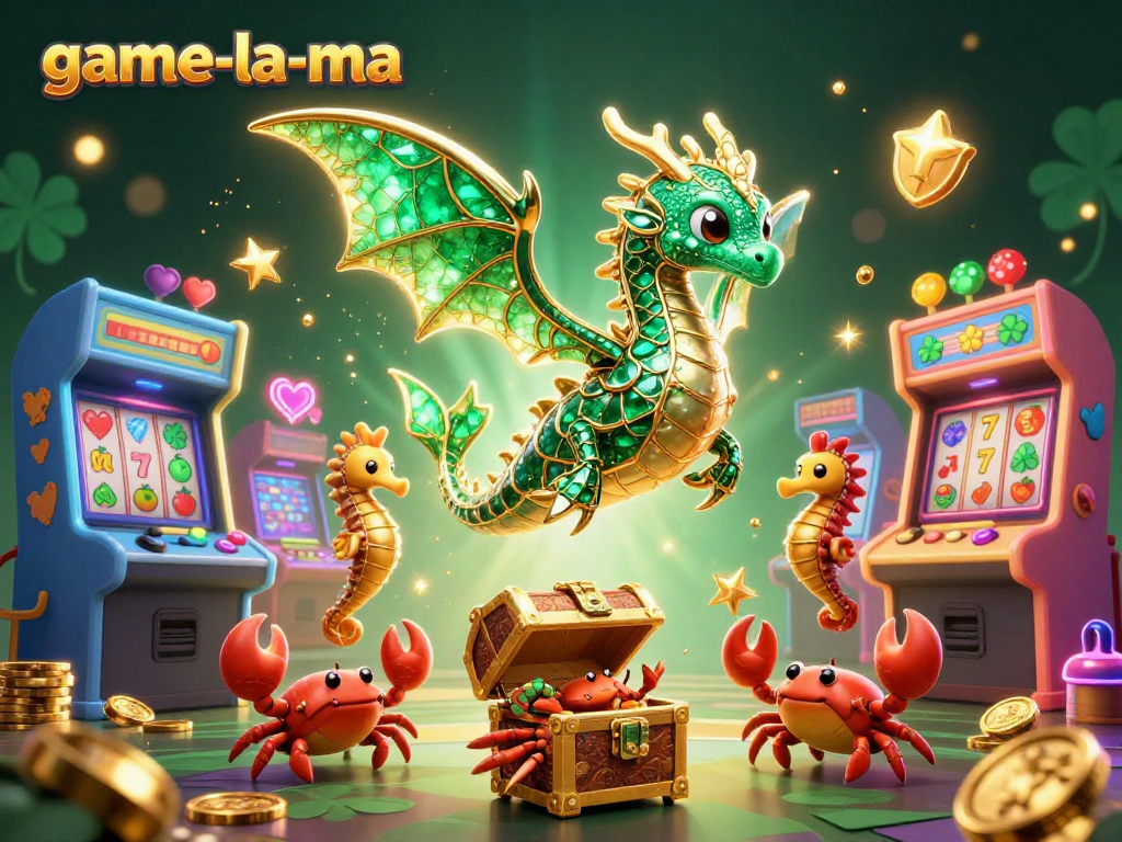 Experience the fun of game-la-ma with an immersive 3D casino scene filled with vibrant characters and slot elements.