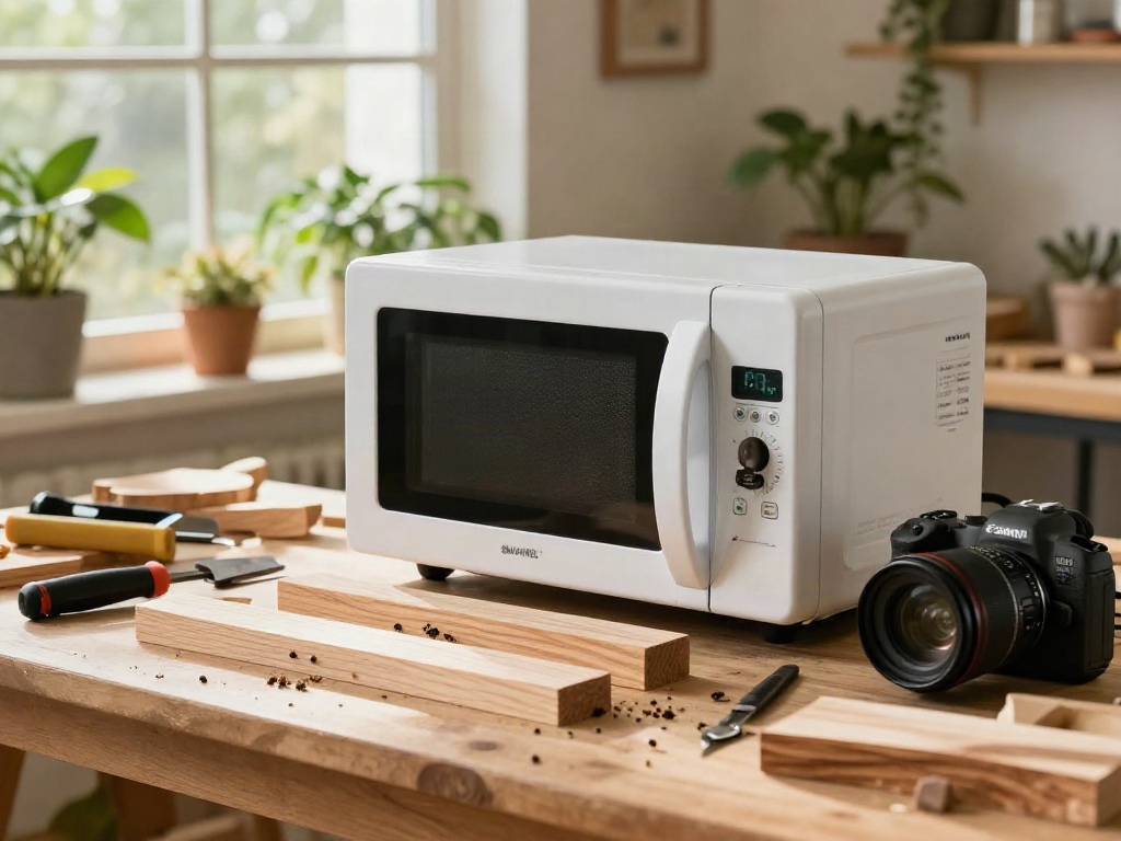 SHASHEL® microwave equipment in home workshop for eco-friendly wood insect treatment.