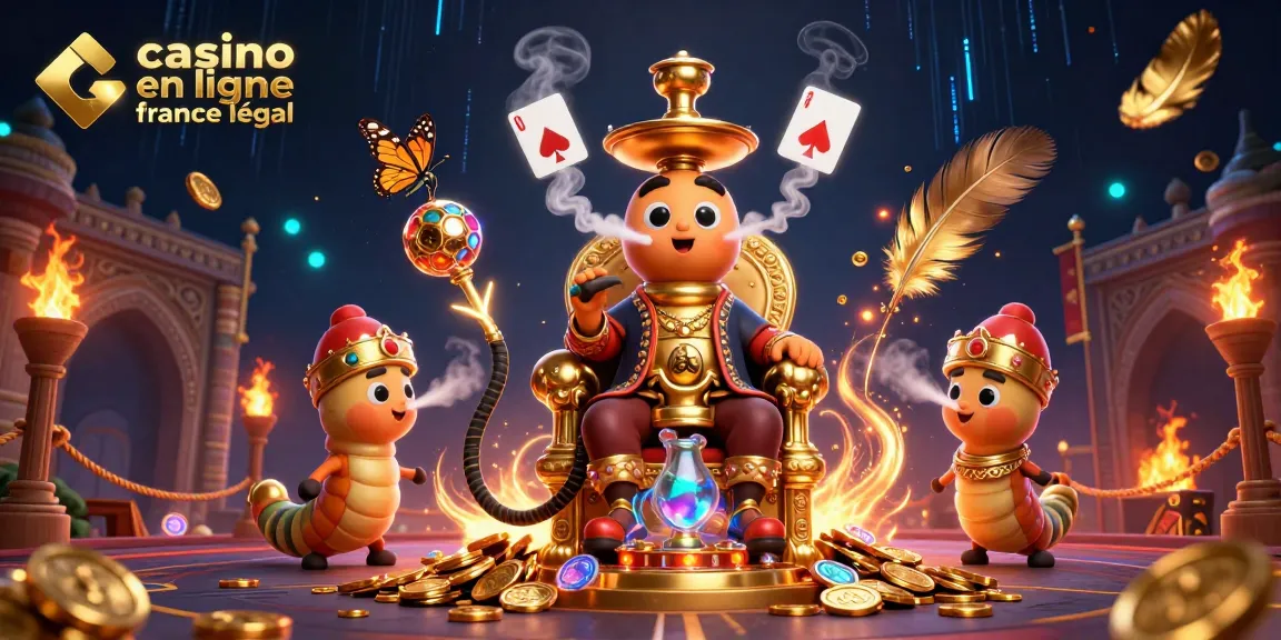 Illustration dynamique de casino en ligne France légal avec un maître narguilé et des éléments de jeu captivants