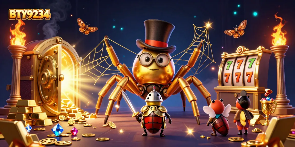 Engage with BTY9234's thrilling world of slots and treasures through whimsical characters in casino art.
