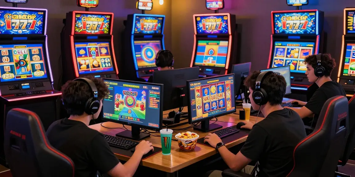 Engaging gaming atmosphere featuring players experiencing slot gacor 777 excitement, with dynamic screens and vibrant visuals.