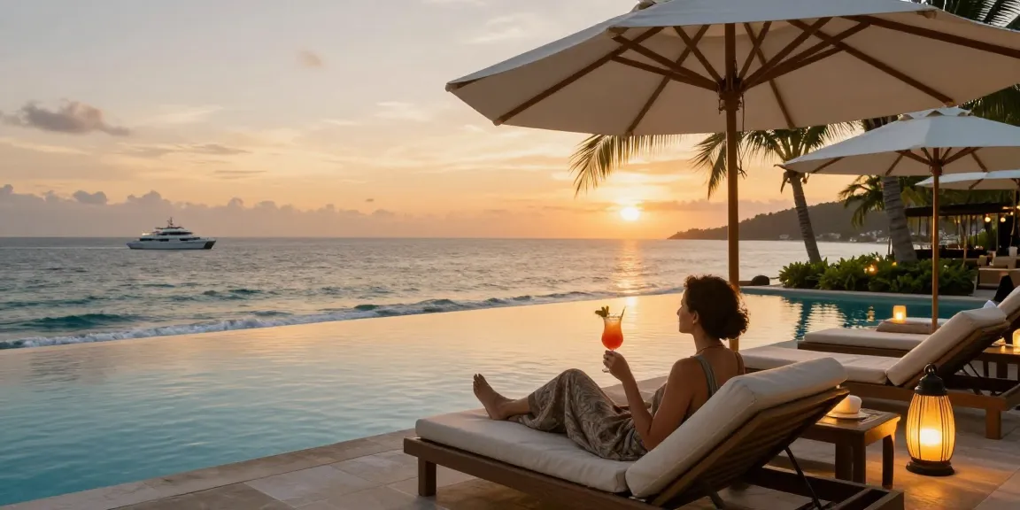 luxury111 momen santai di resor mewah dengan kolam renang tak berbatas dan pemandangan laut.