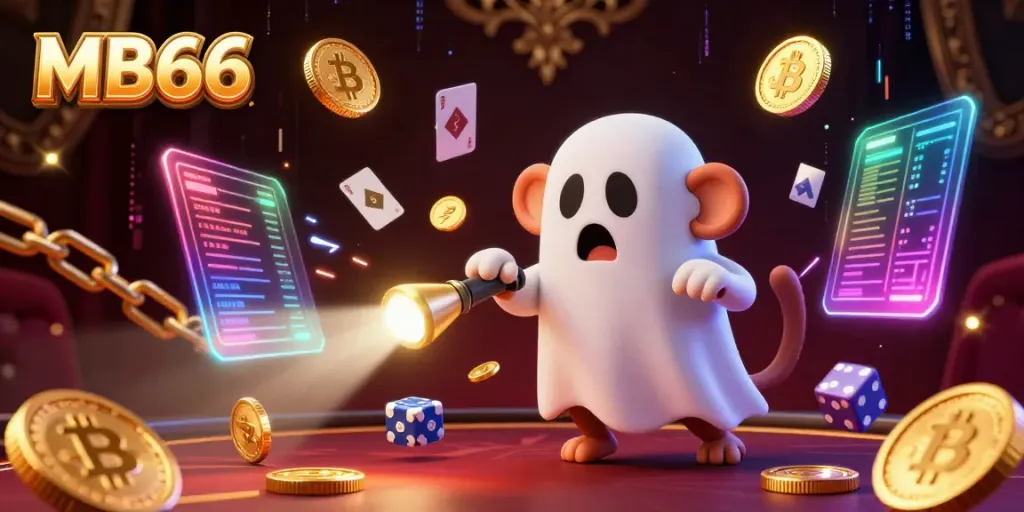 Engage with MB66 at a haunted casino as a playful poltergeist monkey juggles gold coins, captivating players.