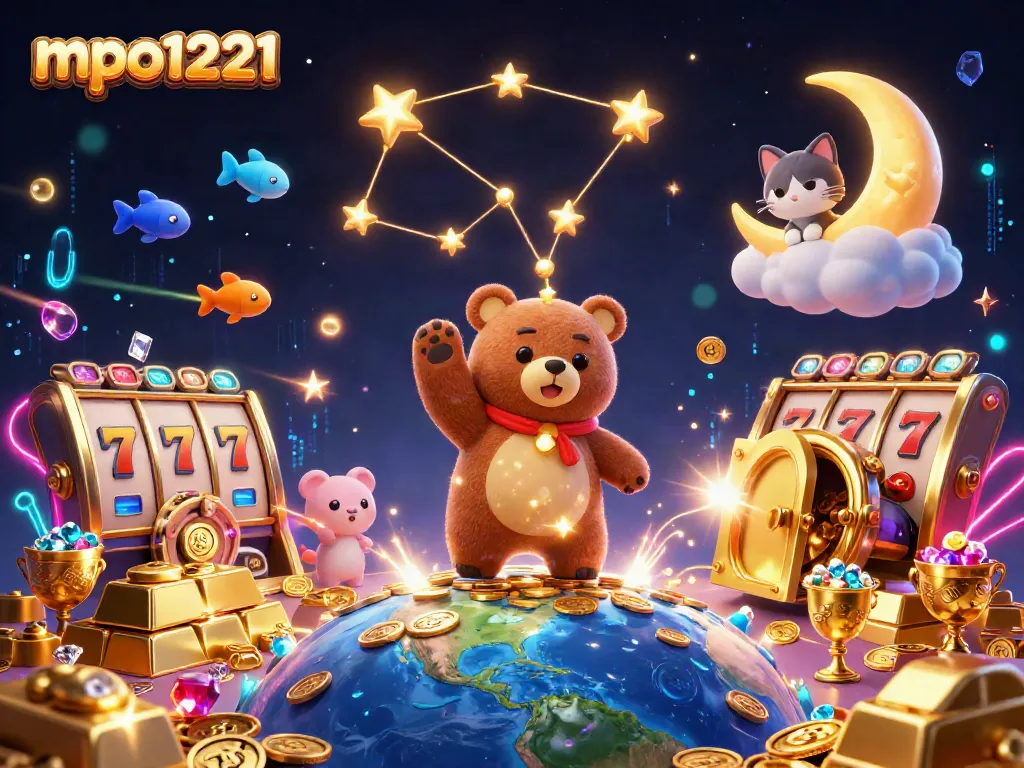 Engage in thrilling gameplay at mpo1221 with a vibrant casino-themed illustration showcasing exciting slots.