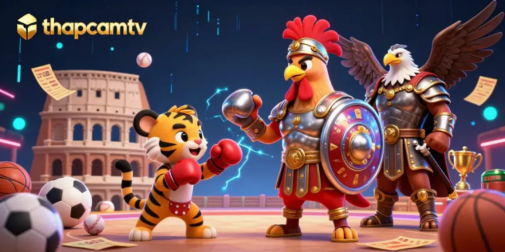Experience the excitement of thapcamtv with dynamic sports betting visuals in a vibrant 3D scene.