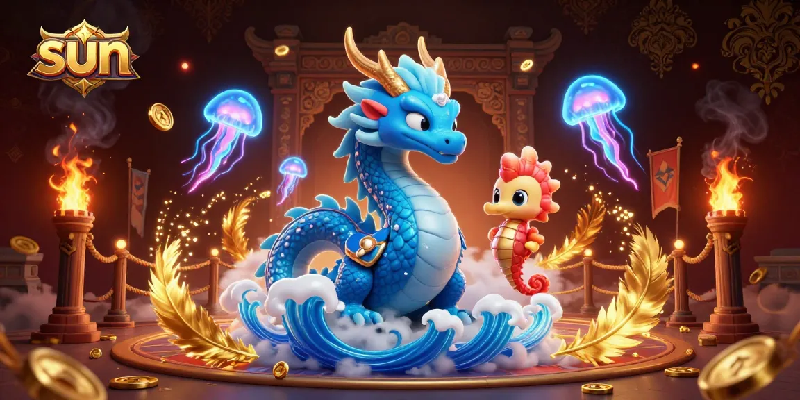 Engage with the thrilling sun-inspired casino adventure featuring a vibrant azure water dragon.