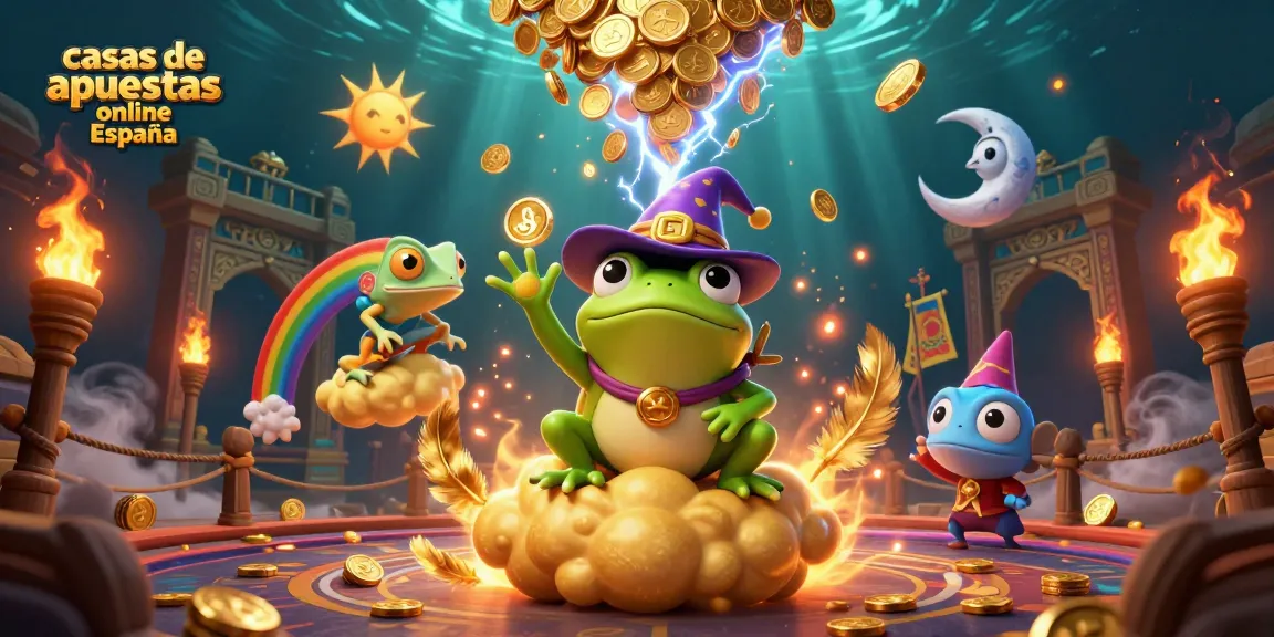 Casas de apuestas online España con un divertido mago rana y un camaleón en un espectáculo de oro y juego