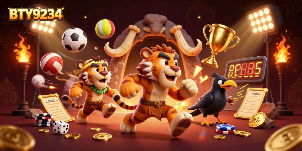 Experience the thrill of BTY9234 with a caveman and sabertooth running a prehistoric casino.