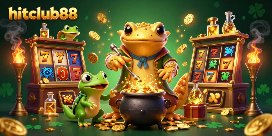 Win big with hitclub88 at the vibrant online casino featuring slots, gold coins, and magical alchemists.