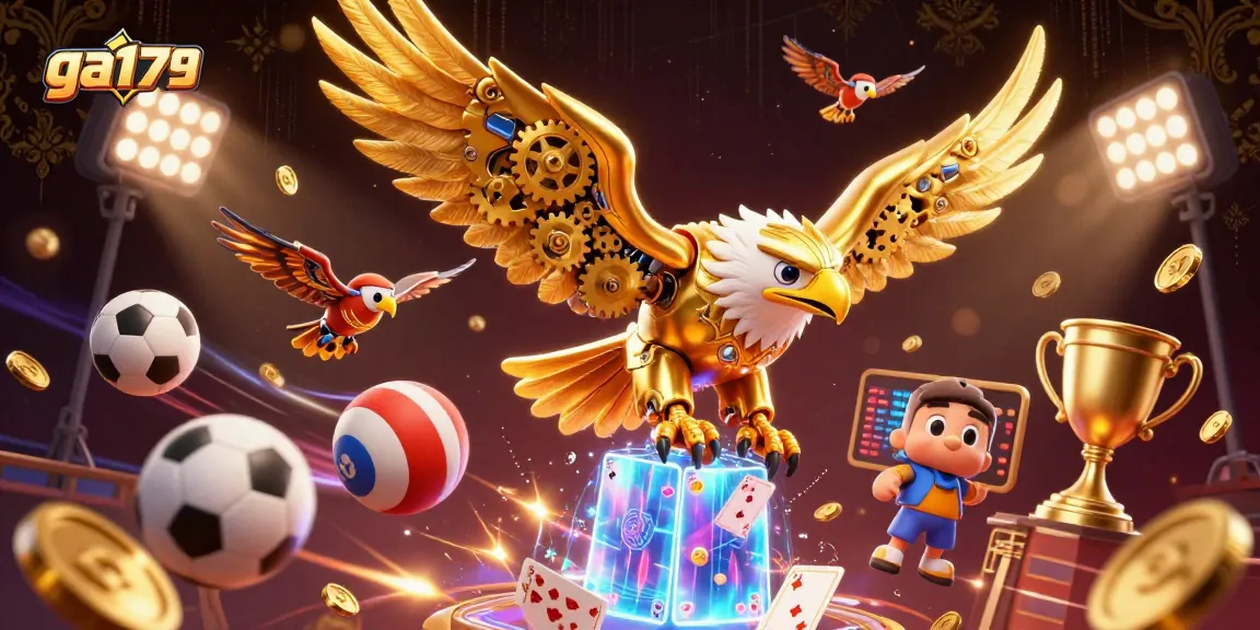 Engage in thrilling sports betting with ga179's immersive 3D casino art featuring a golden eagle.