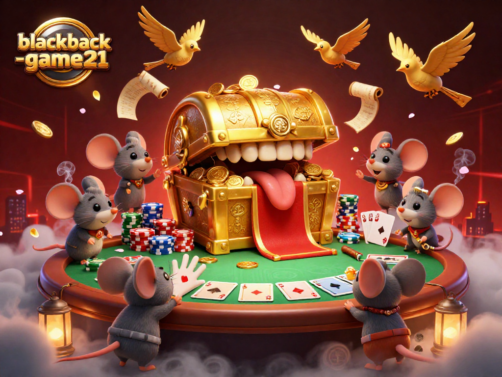 Engage in thrilling strategies on blackjack-game21 as animated characters highlight a vibrant casino scene.