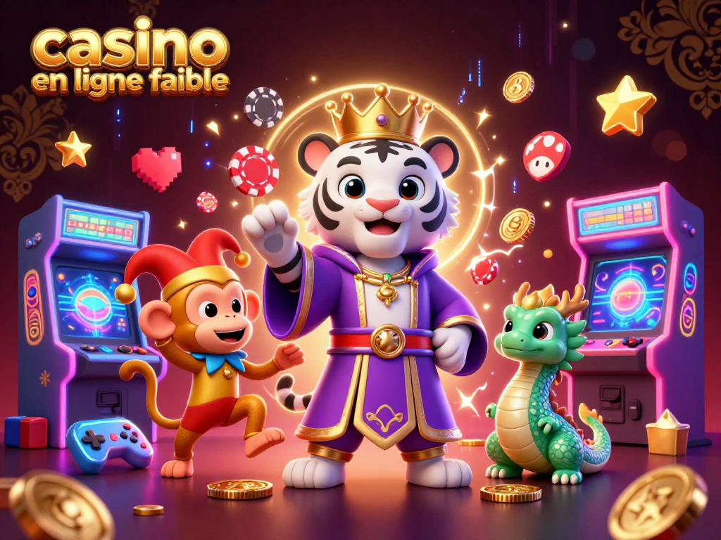 Plongez dans l'univers du casino en ligne fiable avec des personnages 3D captivants entourés de machines à jeux colorées.