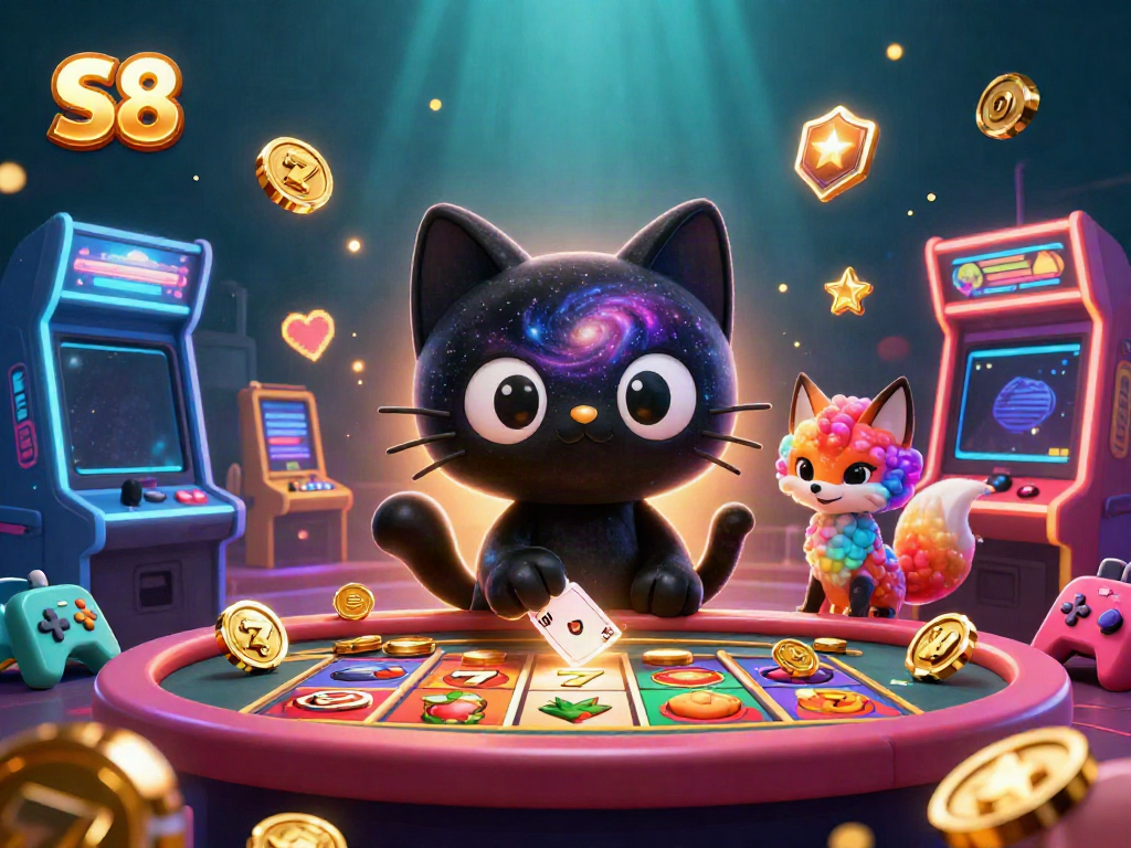 Experience the thrill of S8 with interactive slots and a cosmic casino scene.