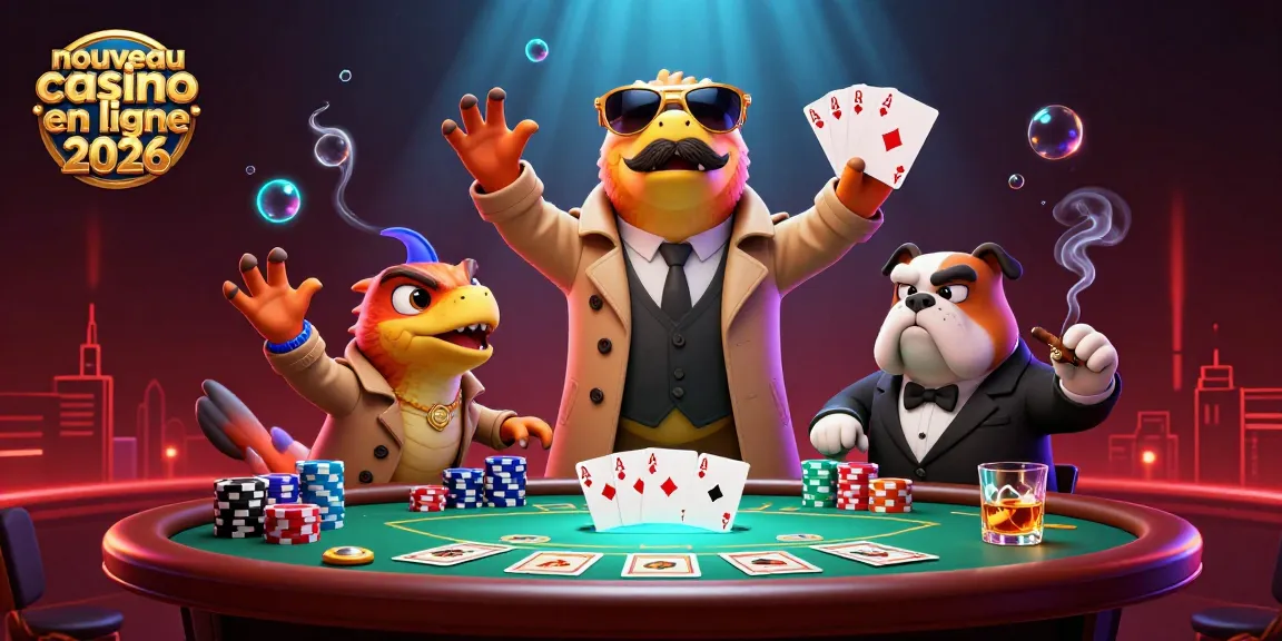Trois raptors en trench coat tentent d'entrer dans un nouveau casino en ligne 2026 avec humour.