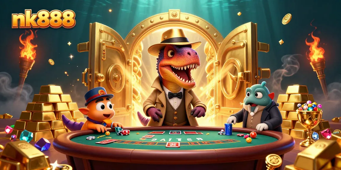 Experience thrilling gameplay at nk888 with a sneaky velociraptor and colorful gems.