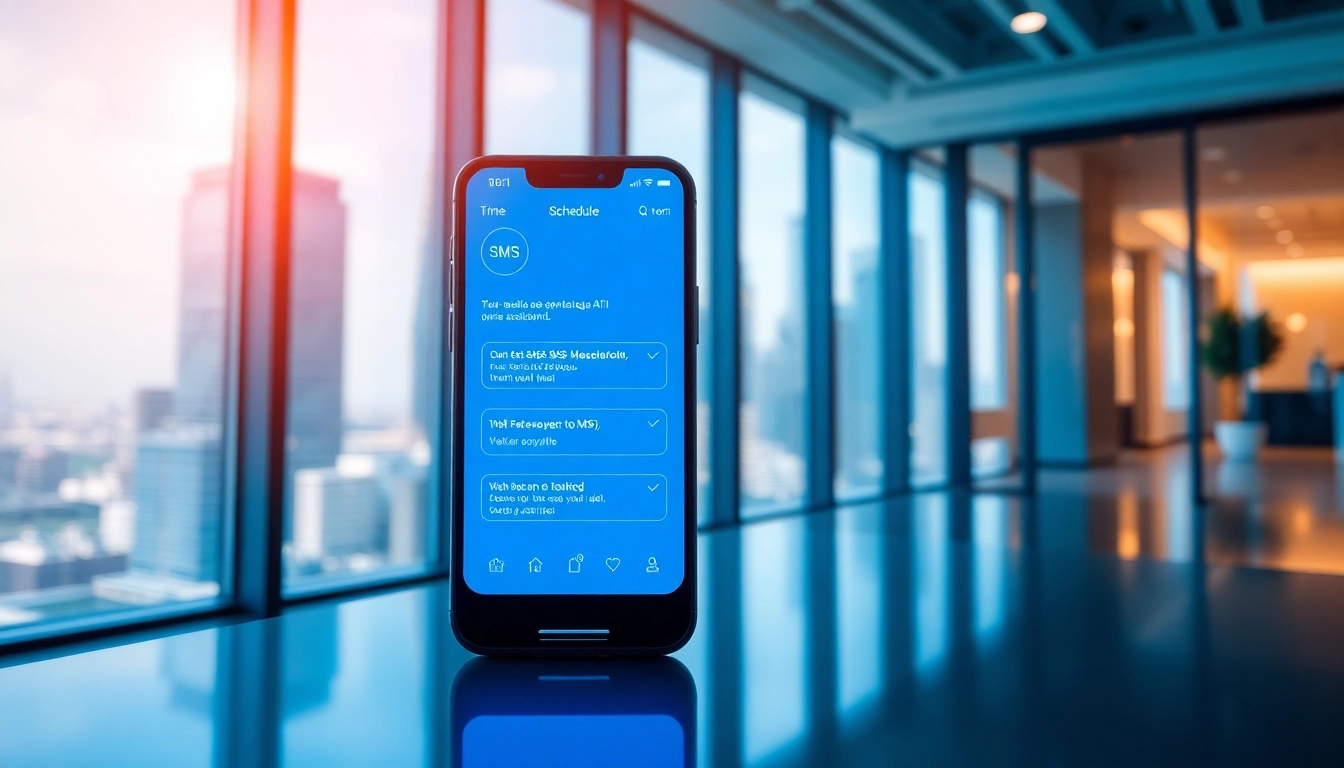Utilizing AI assistant SMS scheduling to enhance productivity in a modern office environment.