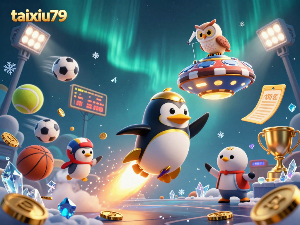 Experience thrilling gameplay with taixiu79 as the golden penguin rockets through a vibrant casino world!