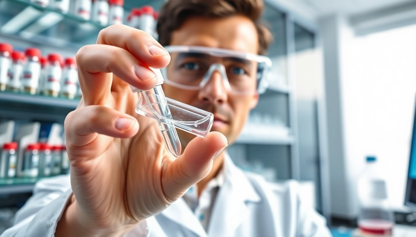 Explore peptides for sale in a professional lab as a researcher analyzes samples.