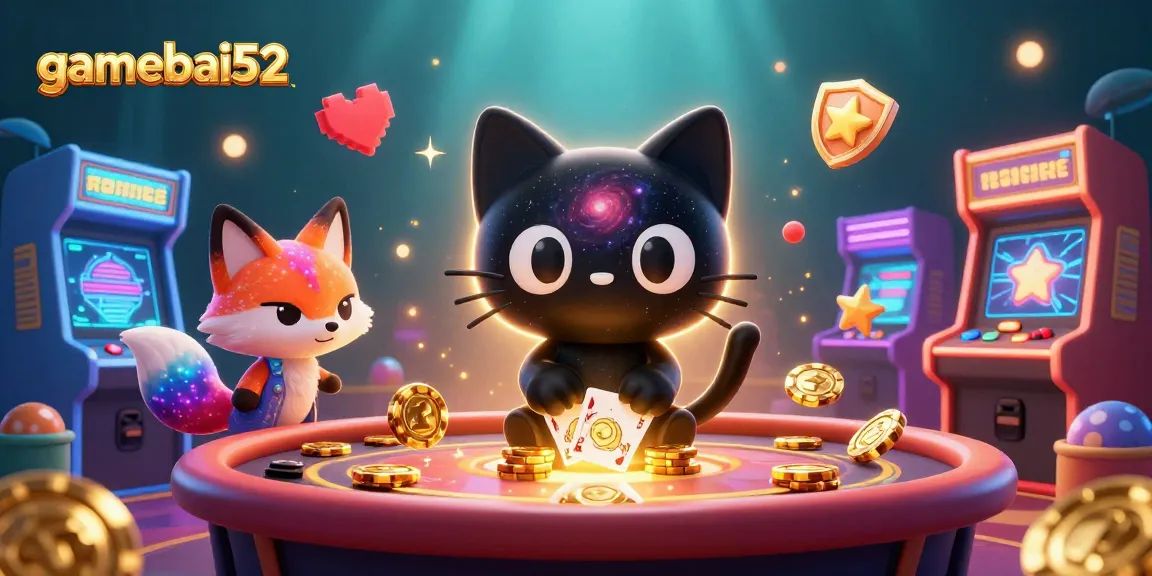 Immerse in the excitement of gamebai52 with a cosmic casino scene featuring unique characters.