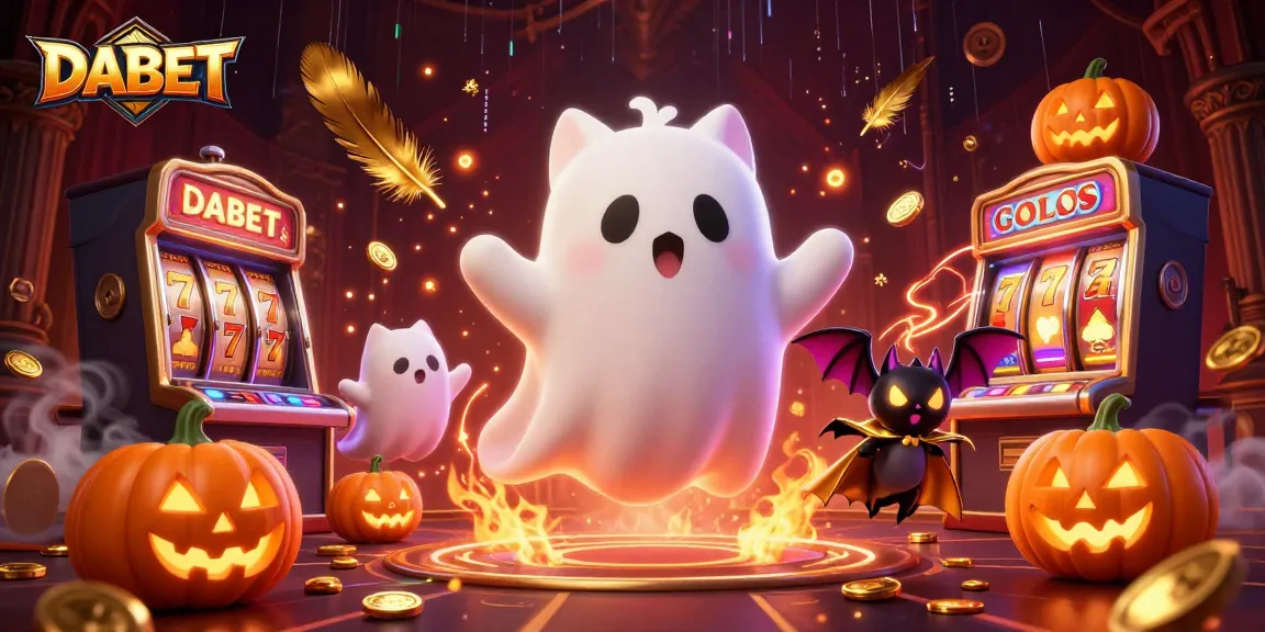 DABET offers thrilling gaming with a friendly ghost cat and vampire bat in a haunted casino.