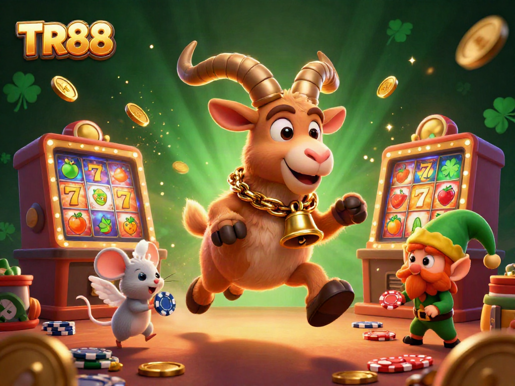 Engage in thrilling gameplay at TR88 casino featuring a lively casino scene with vibrant characters.