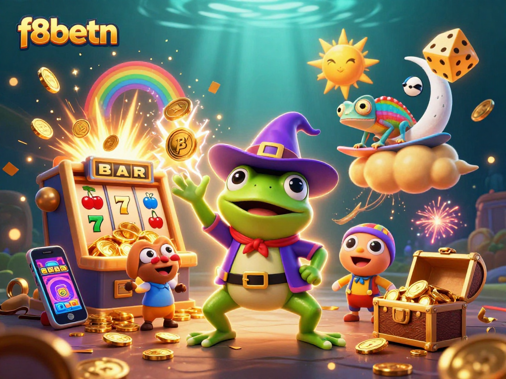 Join the excitement at f8betn with a thrilling 3D casino illustration of magical wins and golden jackpots.