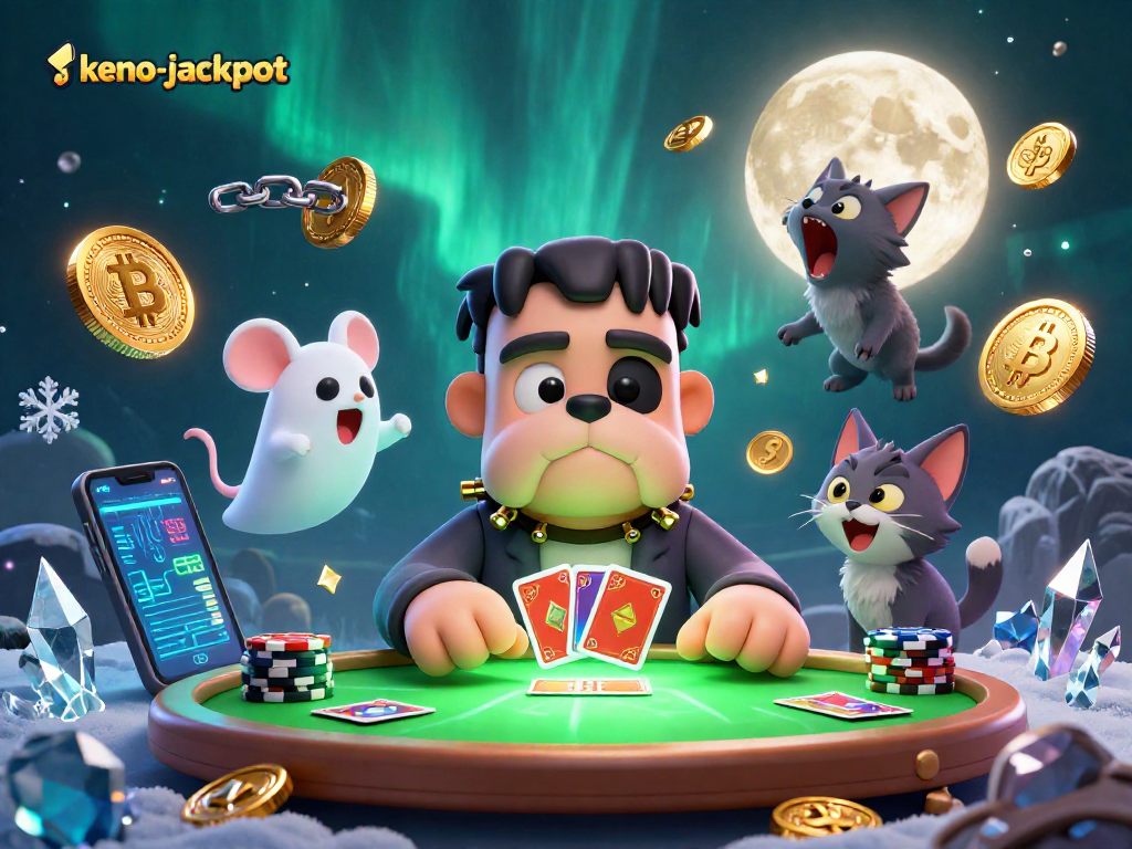 Engage with thrilling keno-jackpot gameplay featuring a unique monster dealer at an exciting gaming table.