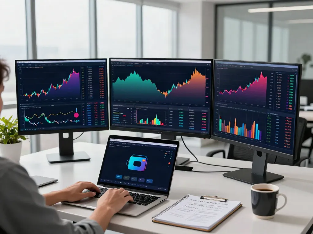 Real-time financial data API analysis workspace featuring cryptocurrency charts and trading tools, emphasizing the 金融数据API平台 for developers and traders.