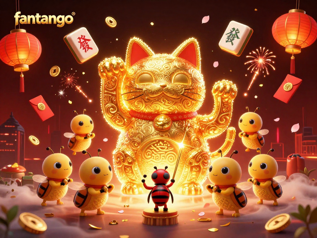 Interact with the enchanting fantango lucky cat, shimmering with winnings in a vibrant casino atmosphere.
