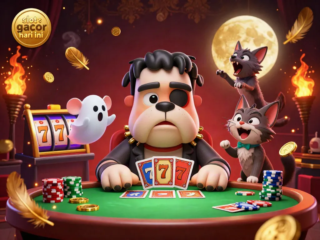 Ilustrasi 3D slot gacor hari ini dengan karakter monster dan elemen kasino yang interaktif.