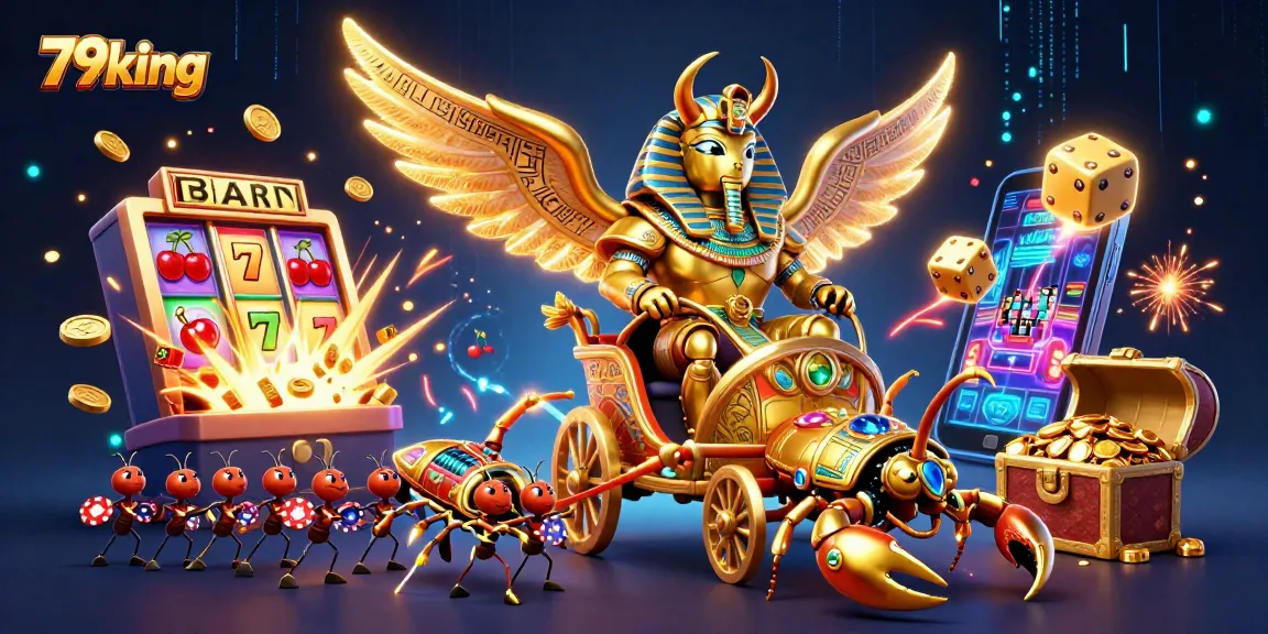 Engage with 79king's vibrant casino adventure featuring golden scarab beetles and jackpot elements.