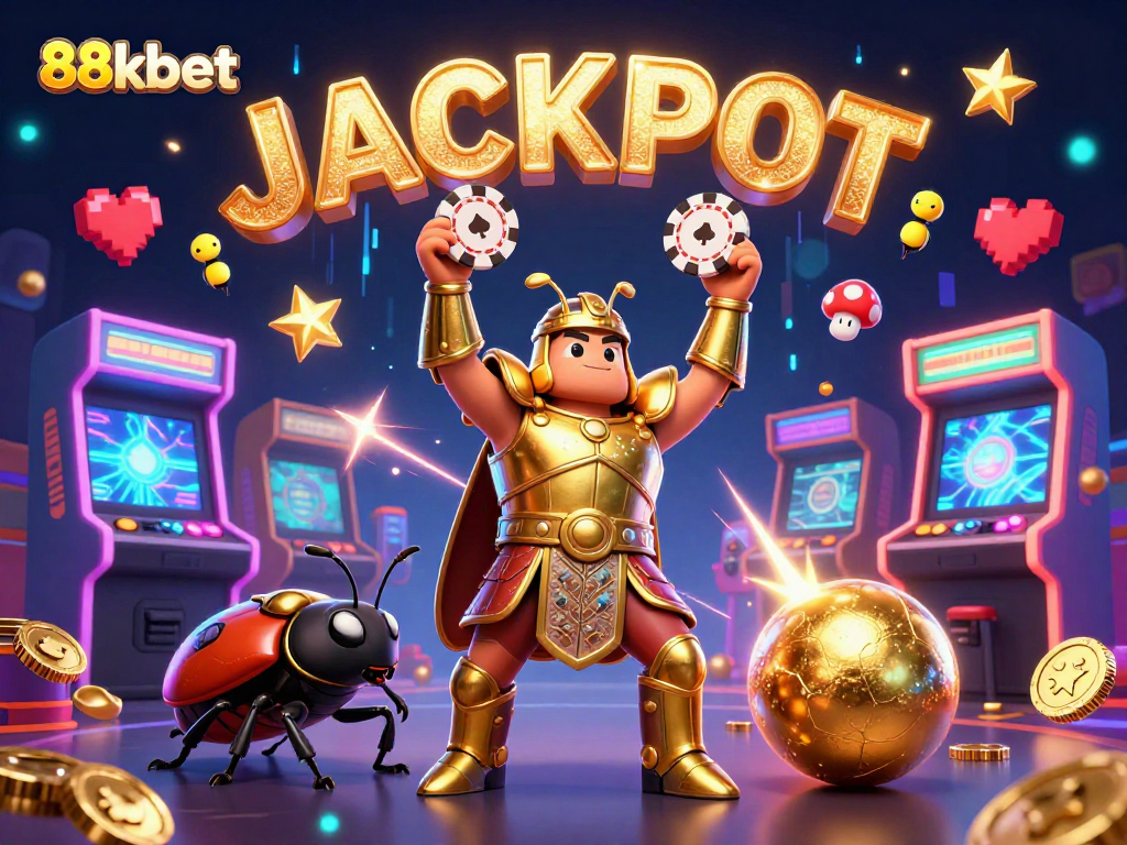 Spin and win at 88kbet as the victorious hercules beetle celebrates with a jackpot excitement!